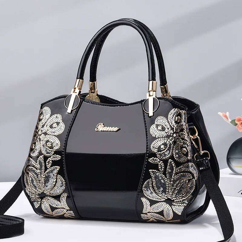 Fashion Embroidered Shaped Boston Women's Crossbody Bag Patent Leather Large Capacity Womens Handbag Bolsos Mujer