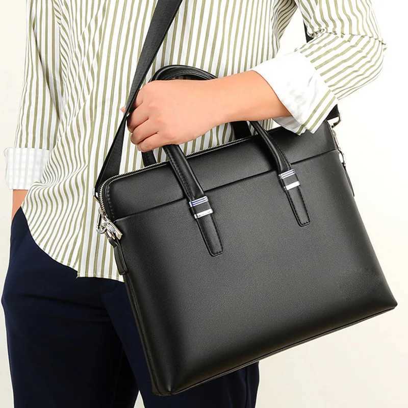 Mens Premium Leather Briefcase - 14 Laptop Business Bag for Office Travel with Detachable Shoulder Strap W250610