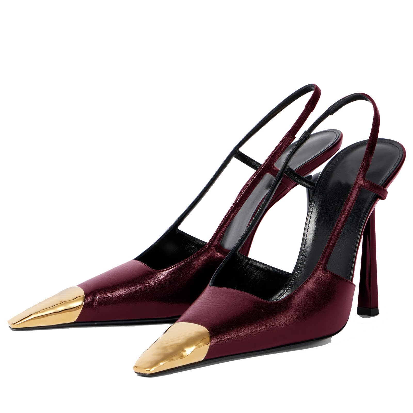 ARQA Womens Slingback High Heels Metal Pointed Toe Leather High Stiletto Heel Pumps Slip on Elastic Strap Fashion Dress Shoes for Women