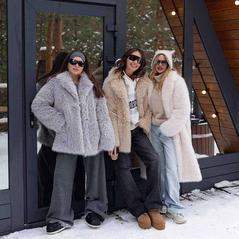 Neo Mint Winter 2024 Exclusive Lapel Collar Long Teddy Jacket Coat Women Chic Brand Fashion Cozy Padded Faux Fur Coats Outerwear