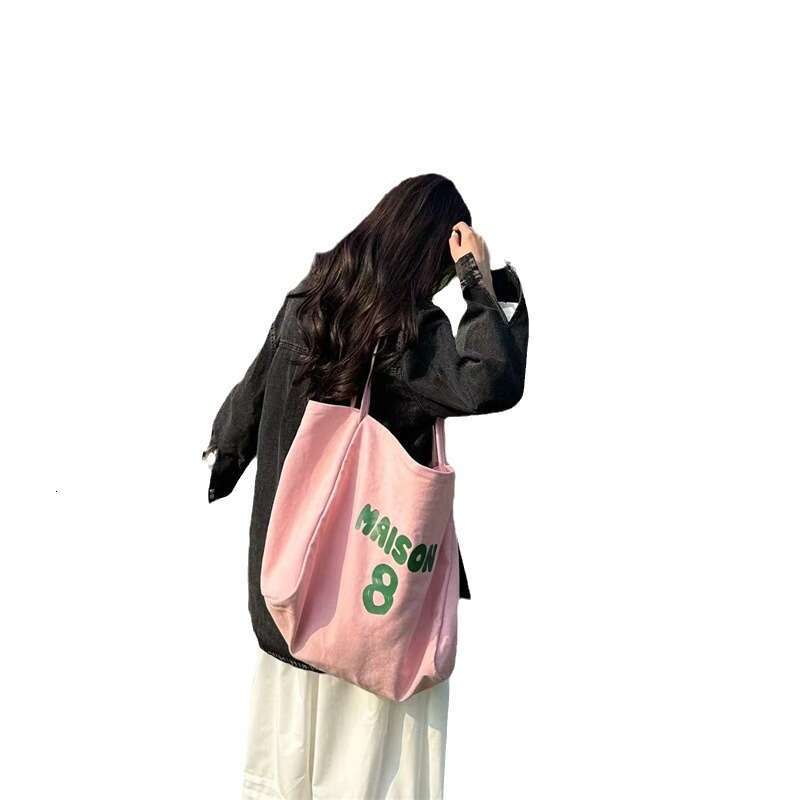 Women's Large Capacity Canvas Tote Bag, Versatile Casual Letter Print Shoulder Bag for Students, Class, and Shopping
