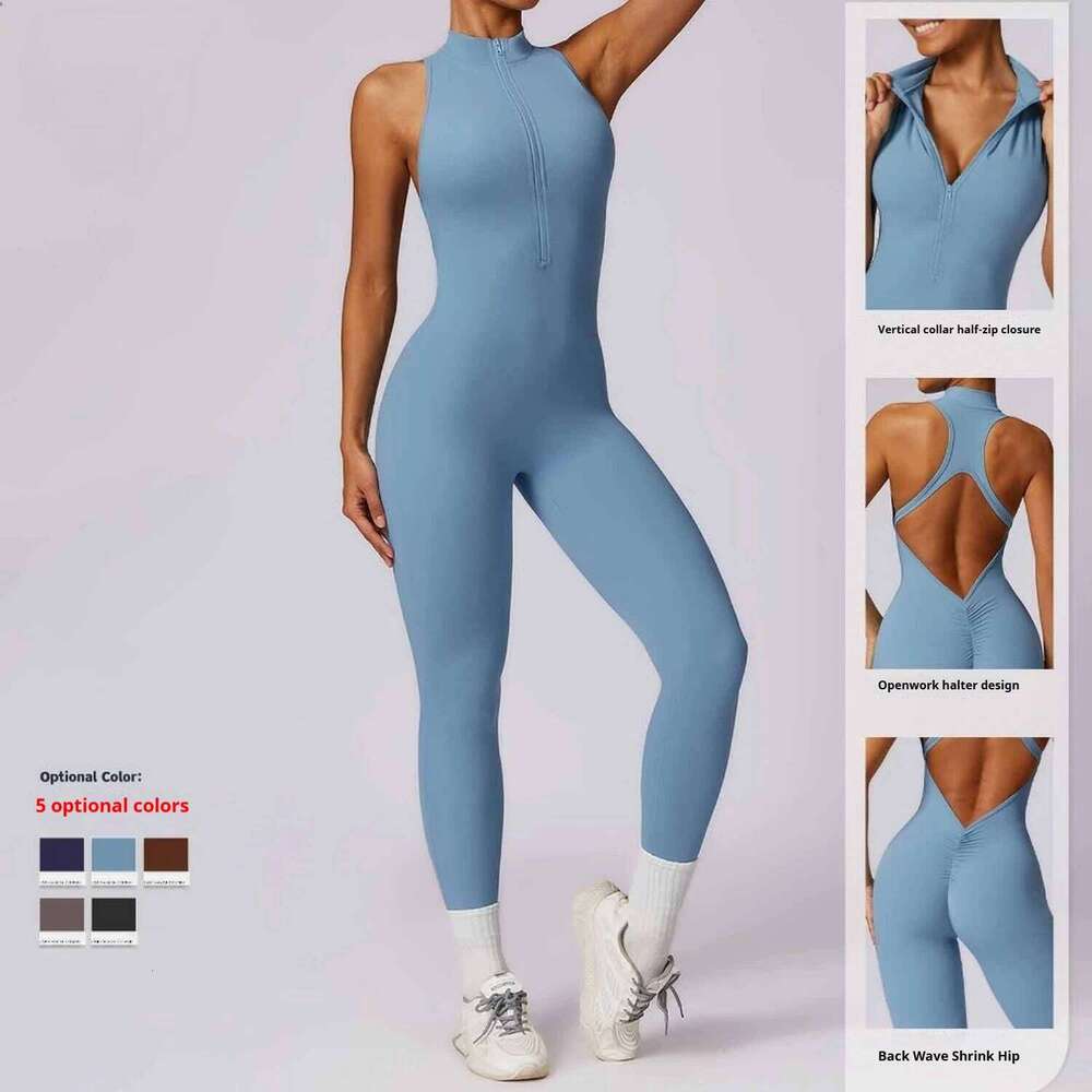 Nude Quick-Drying Zipper Yoga Bodysuit High-intensity Fiess Training Sports Tights