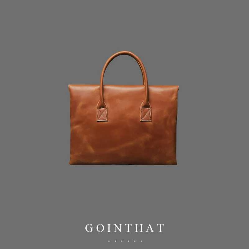 Men Genuine Leather Briefcase Business Handbag Messenger Bags Laptop Bag Notebook Case Sleeve Male Vintage Shoulder Travel Bags W250610