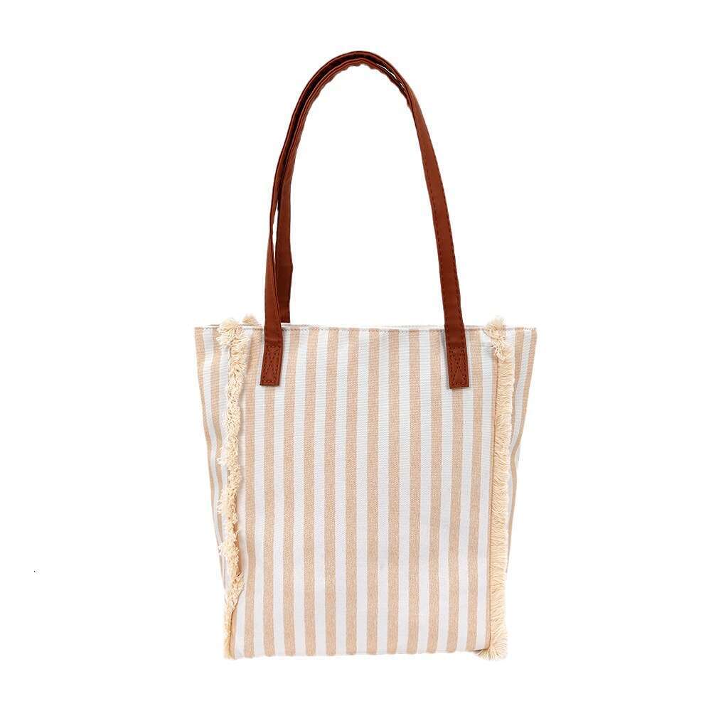 2024 Casual Style Beach Single Canvas Classic Striped Shoulder Large Capacity Shopping Bag