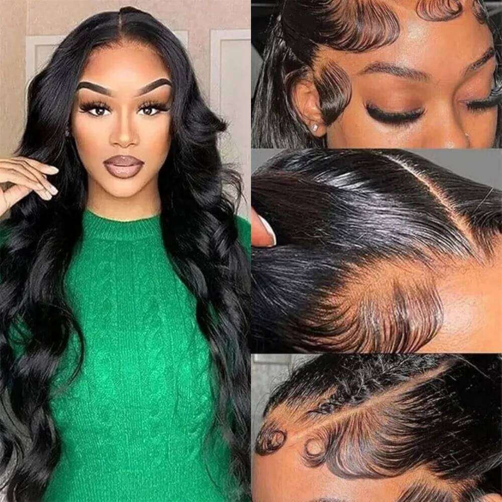 13x6 HD Transparent Body Wave Front Pre Plucked 360 Lace Frontal Human Hair Wigs For Women 5x5 Closure Wig