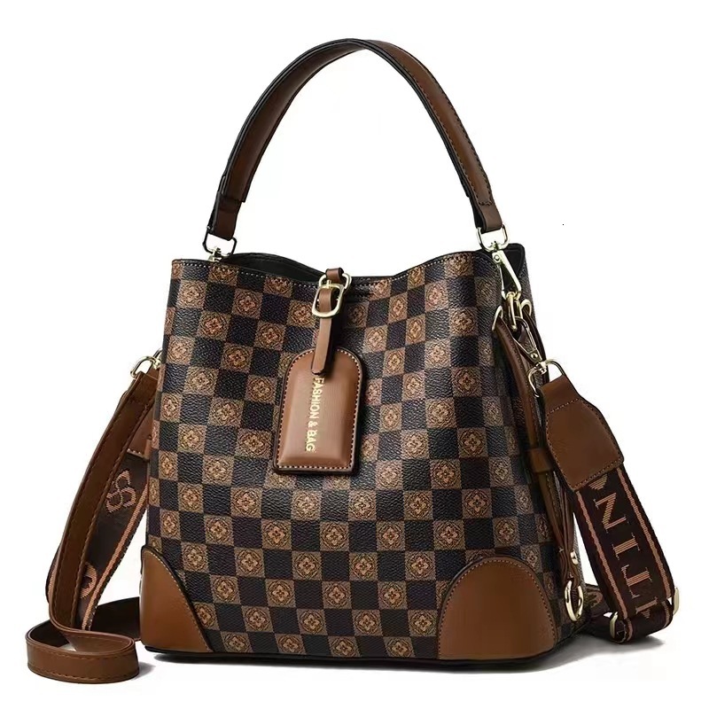 Hot Selling New Exquisite Women's Bagpu Plaid Bucket Large Capacity Shoulder Crossbody Bag Ladies Bags