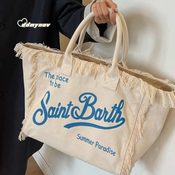 Large Capacity Tote with Letter Tassel Canvas Simple Commuter Student Shoulder Bag ddmynov