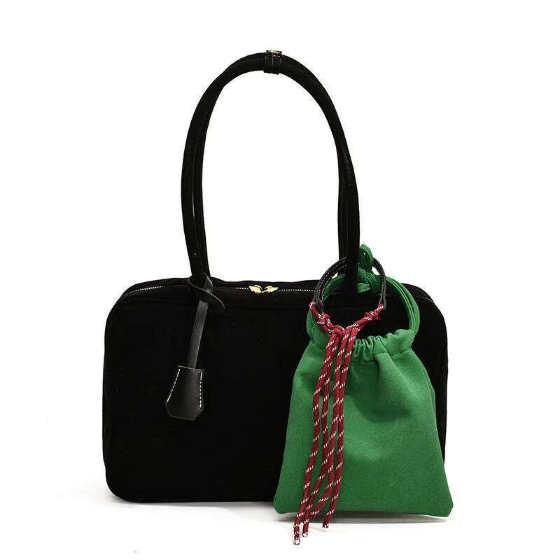 2Pcs Plain Color Autumn/Winter Faux Suede Tote Bag Vintage Boston Women Shoulder Bags Large Capacity Lady Handbags With Pendant