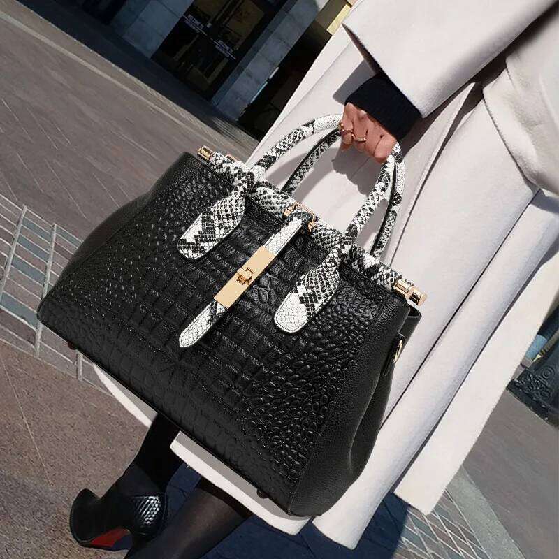 Fashion 2025 New Genuine Leather Shoulder Handbag High-Quality Crocodile Pattern Large Capacity Crossbody Bag 2025/06/10 2025/06/10
