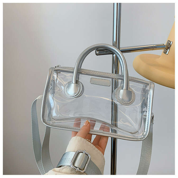 Korean Style PVC Transparent Spring Summer Women Versatile Fashion Single Shoulder Small Square 2024 Fresh Handheld Jelly Bag GUHUISHU