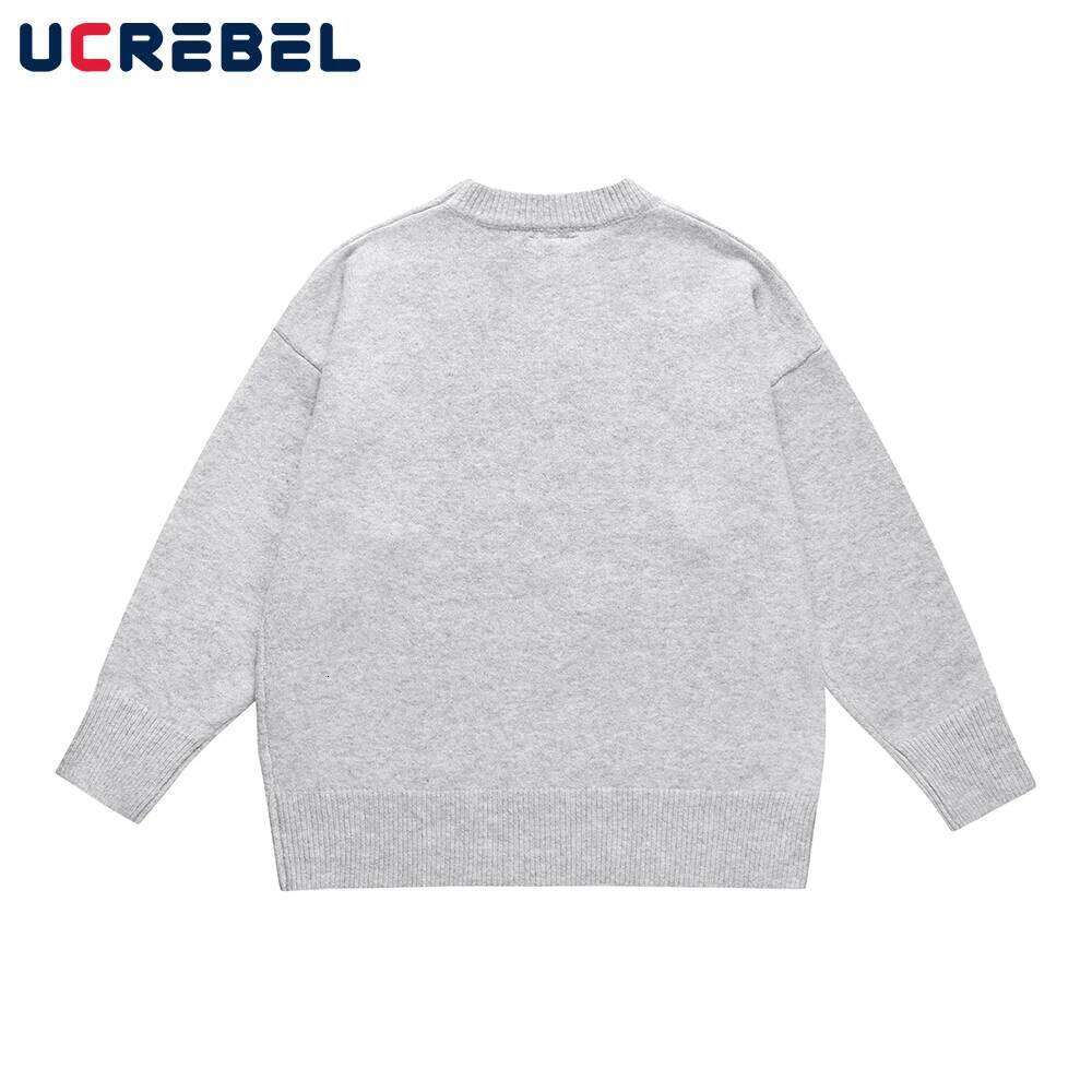 Letter Embroidery Crew Neck Sweater Menns Streetwear Loose Long Sleeve Knitted Pullover Men Autumn