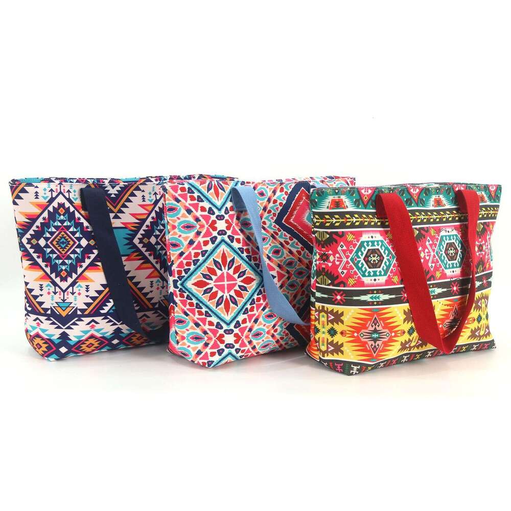 Bohemian Single Shoulder Canvas Large Capacity Gold Stamping Printed Handbag Ethnic Style Tutoring Bag