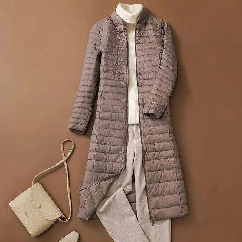 Woman's Ultra Light Jackets Stand Collar Slim Knee Length White Duck Coats Women Down Parkas Lady Overcoats
