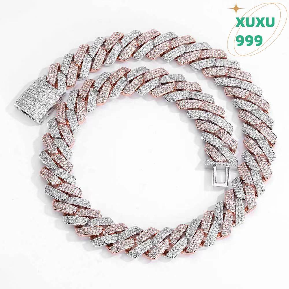 OACOCA Rose Gold Plated Two Tone Iced Out 13mm 925 Sterling Silver Pass Diamond Tester Hip Hop Jewelry Vvs Moissanite Cuban Link Chain