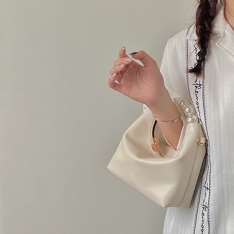 Pearl Handle Women Small Clutch Handbags Fashion Chain Female Shoulder Messenger Bag Solid Color Ladies Hobos Tote Purse Bag 250606