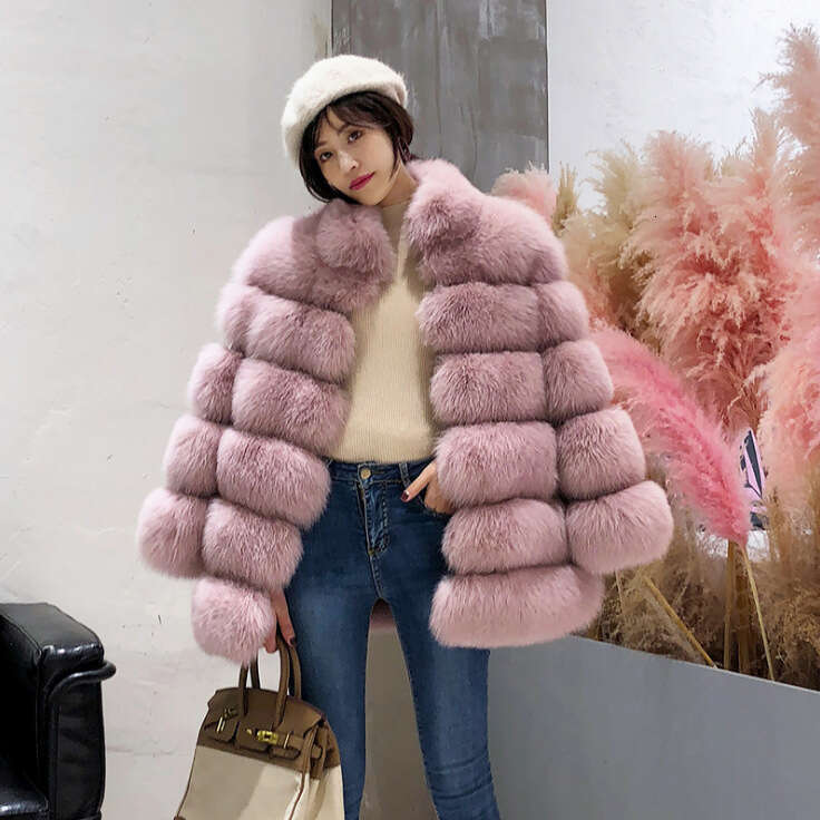 Mid-Length Stand Collar Faux Coat Fox Fur Women's Jacket
