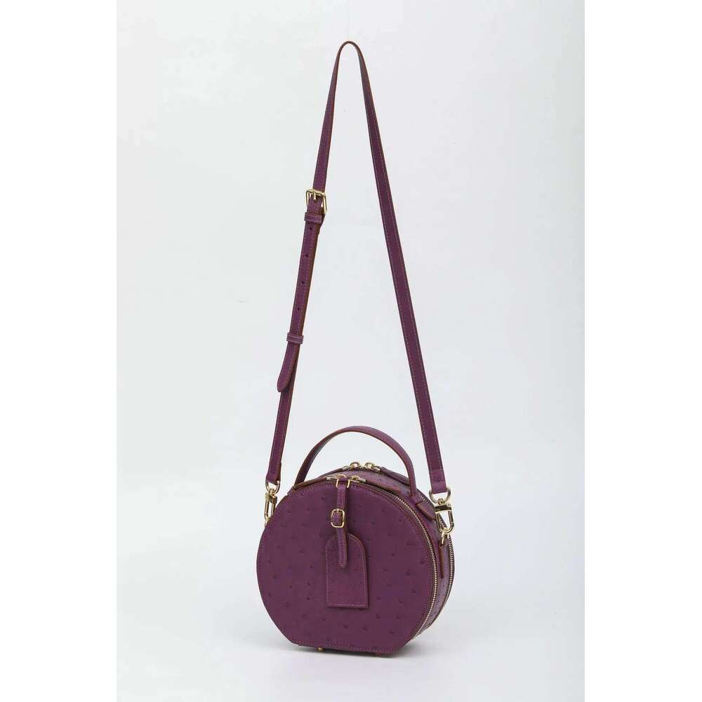 2025 New Designer Ostrich Women Top Handle Fashion Genuine Leather Lady Sholder High Grade Round Bucket Bag 45