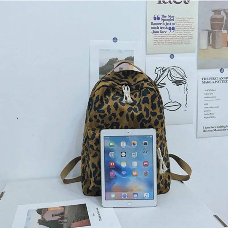Corduroy Travel Leopard Backpack For Woman Travel Backpack Large Capacity Vintage Teenage Female School ShoulderBag Bagpack 250606