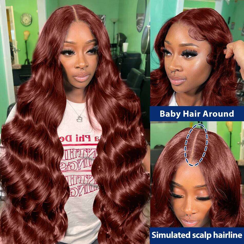 250 Density Reddish Brown 13x6 HD Frontal Wigs Red Body Water Wave 13x4 Lace Front Human Hair Wig Brazilian 30 40 Inch JESSLAB