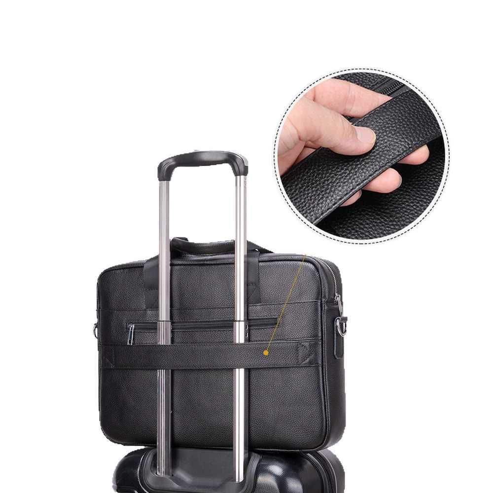 Mens Genuine Leather Business Briefcase Hand Bag Laptop Bag 15.6 inch Laptop for Work Conference Business Trip W250610
