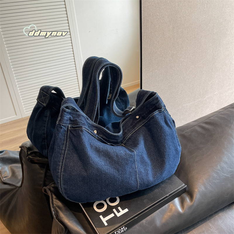 New INS Washed Denim Crossbody Bag for Women, Artistic Large Capacity Shoulder Bag, Trendy Fashion Student Backpack ddmynov