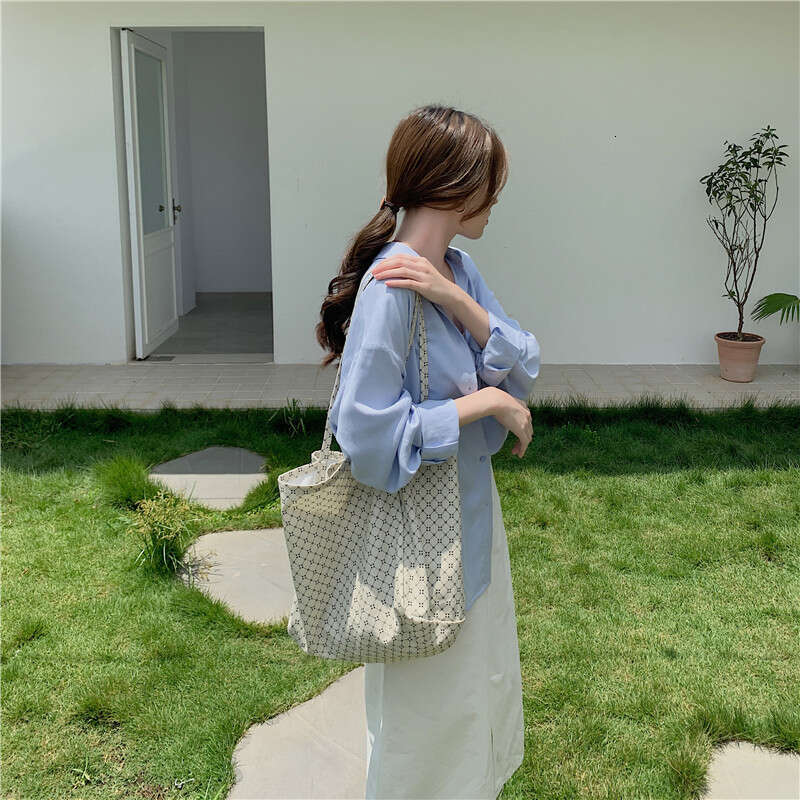 Korean Style INS Canvas Artistic Fairy Shoulder 2023 Spring Summer New Printed Large Capacity Casual Tote Bag