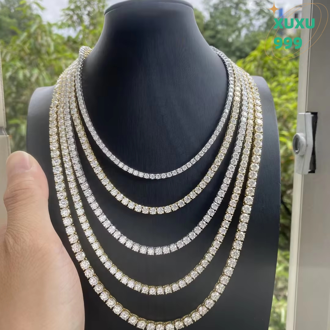 OACOCA In Stock Ice Out 2mm 3mm 4mm 5mm 6mm Moissanite Tennis Chain Necklace Men 925 Sterling Silver Hip Hop Jewelry