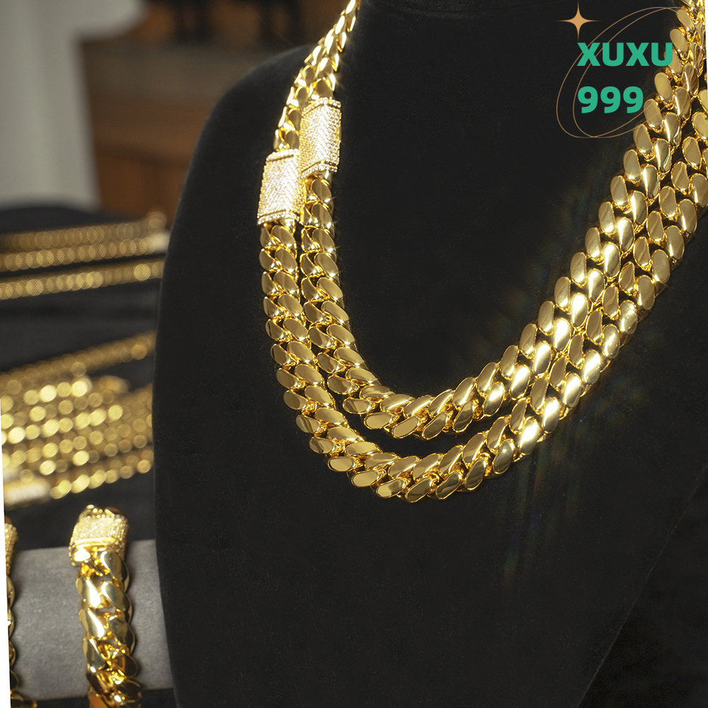 OACOCA Gold Cuban Link Chain 925 Sterling Silver Moissanite Vvs Miami Cuban Chain Mens Double Sided Diamond Link Chain
