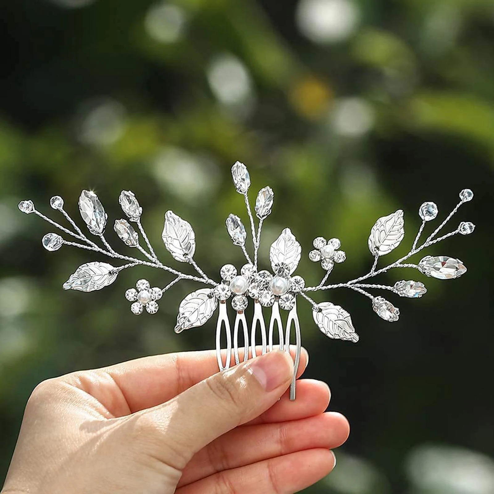 Crystal Pearl Hair Comb Clip Pin Alloy Leaf Hair Comb Handmade Headband Tiara For Women Bride Wedding Hair Accessories Jewelry 250610