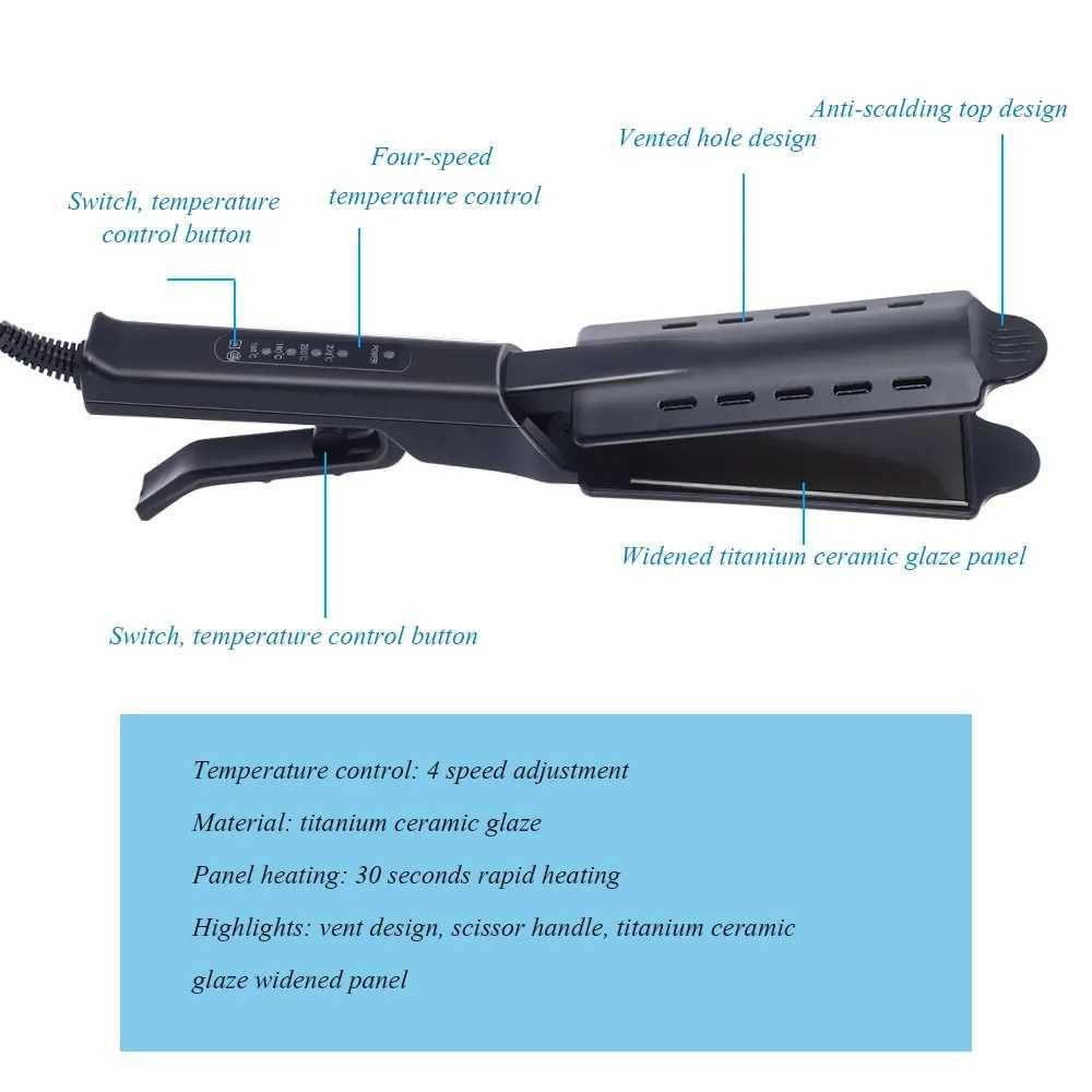 Wide Plate Hair Straightener Ceramic Tourmaline Ionic Flat Iron Professional Straightening Curling Adjustable Salon Styling Tool W250610