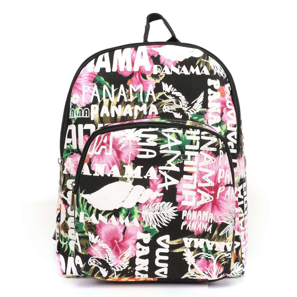 Trendy Letter Flower Print Bag Personality Fashion Casual Travel Street Canvas Backpack