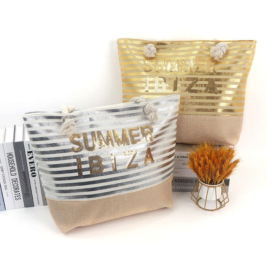 Women's Fashion Canvas Embroidered Letter Storage With Personalization Beach Bag Multiple Designs