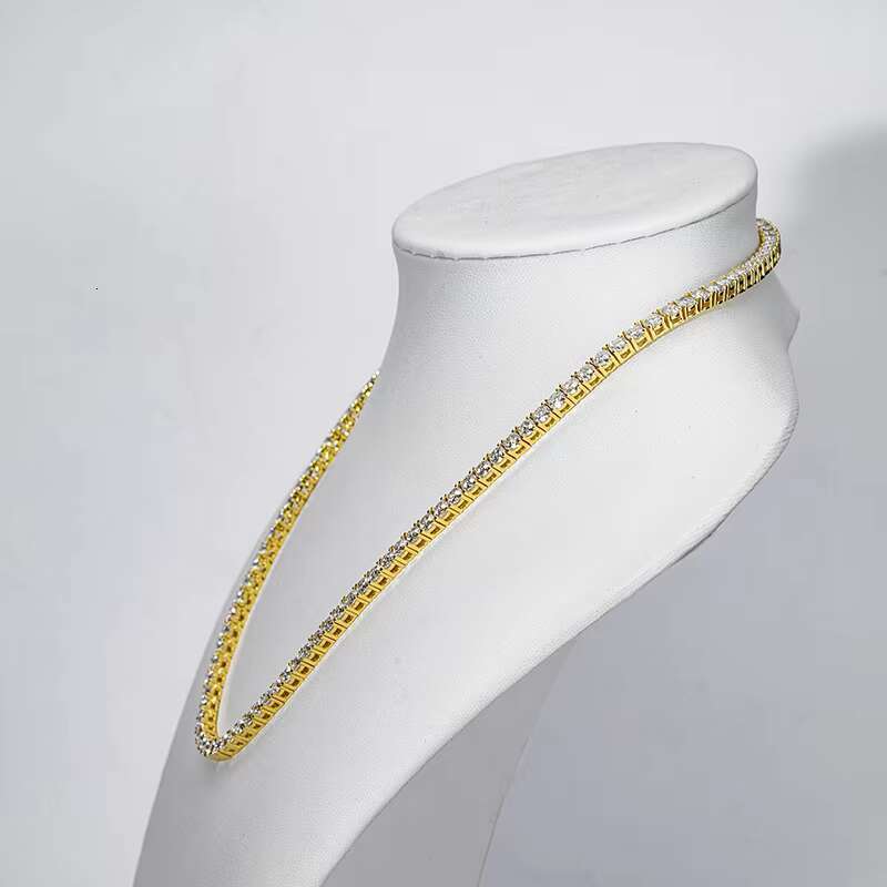 MOISSANITE 4mm Stone Hiphop Women Necklace Silver Tennis Chain Fine Jewelry Necklace OACOCA