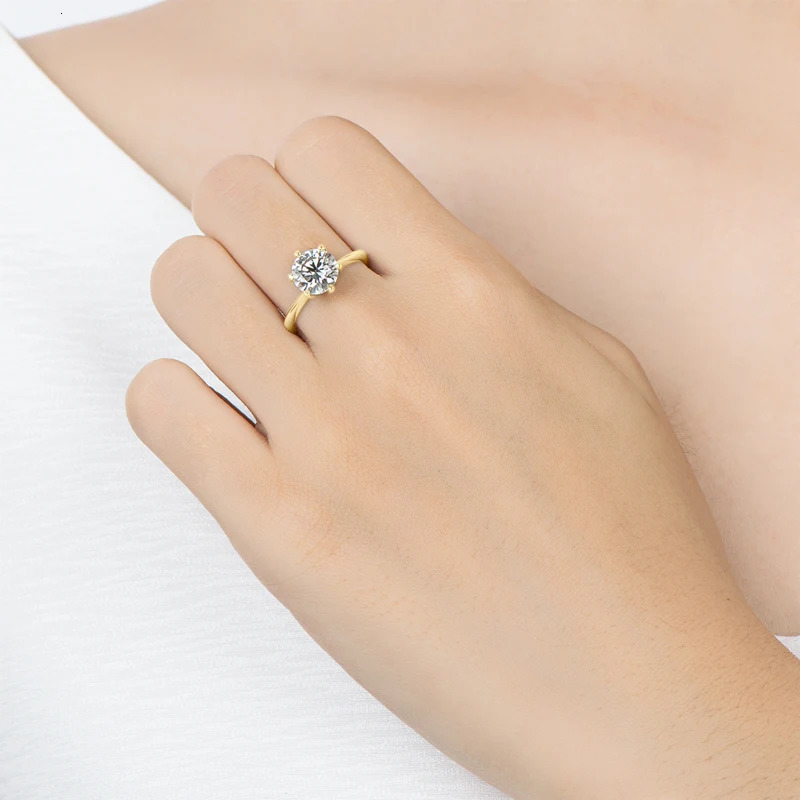 Anziw 0.5-3.0CT Solitaire Ring Silver 925 14K Gold Plated Wedding Engagement Band For Women Jewelry with Certificate 250610