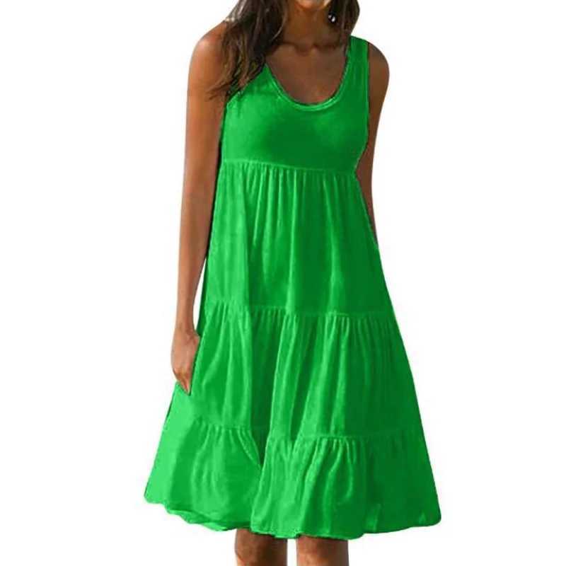 Women Casual Solid Mini Dress 2024 Summer Elegant Sleeveless Ruffles Loose Short Dress Beach Party Sundress Oversize Streetwear XJ250610