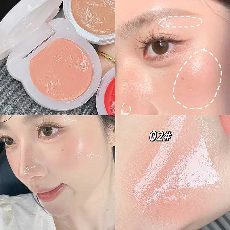 QIBEST Face Blush Hydrating Cream Beauty Girl Nude Makeup Natural Smudge Blush Palette Cheek Tint Highlighter Cosmetics BlusherXJ250609