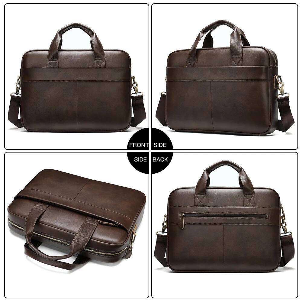 WESTAL Genuine Men Briefcase Laptop 14 Messenger Men's Leather Bag Business Portfolio For Document A4 7022