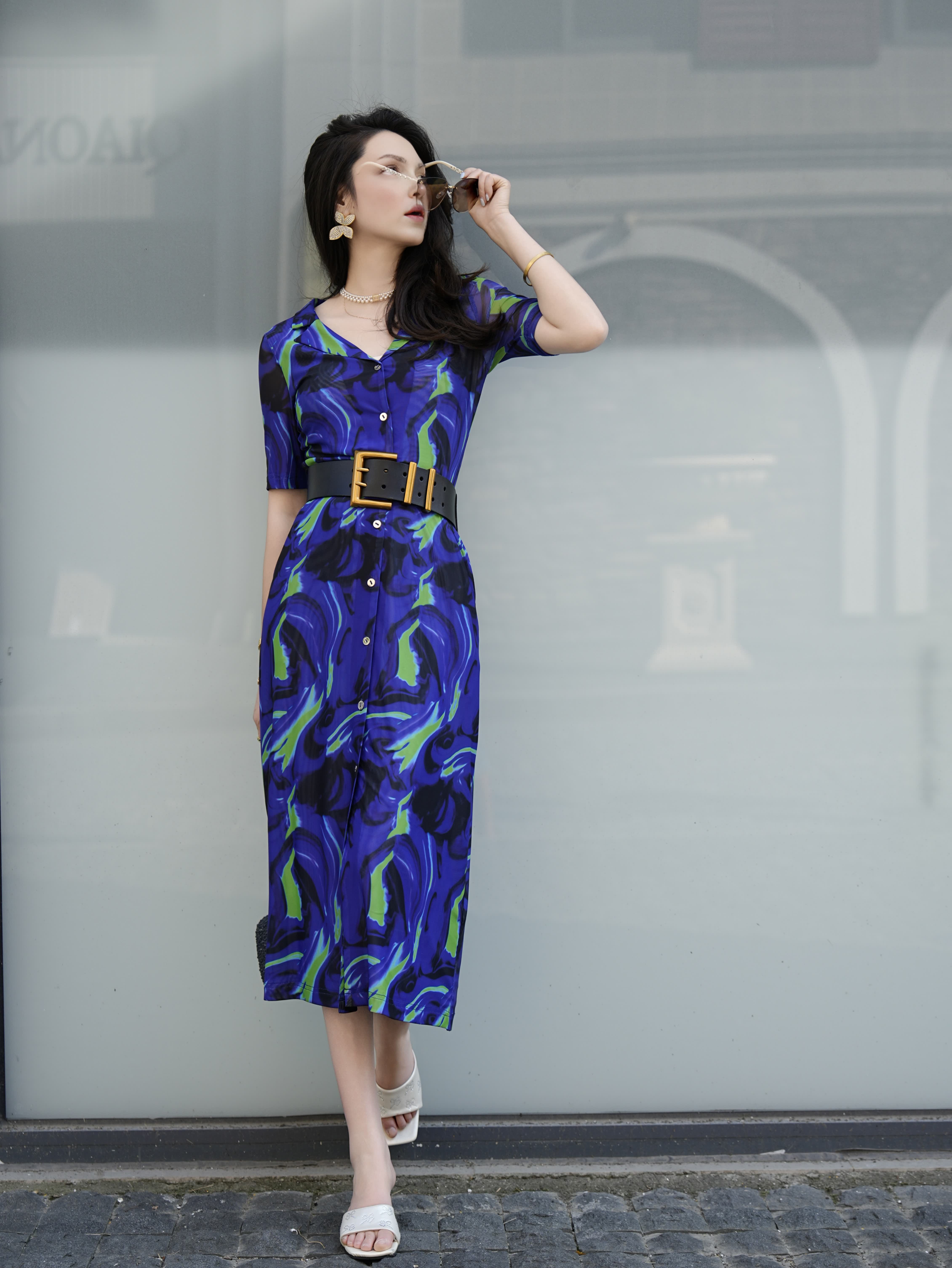 HZHJ new original designer style emerald blue fairy dress appears white and thin, high-end, light luxury and western-style