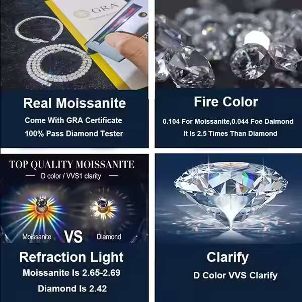 Fine Jewelry Pass Diamond Test 10k 14k Gold 3mm 4mm 5mm Wide Moissanite Diamond Tennis Necklace Bracelet Chain for Man