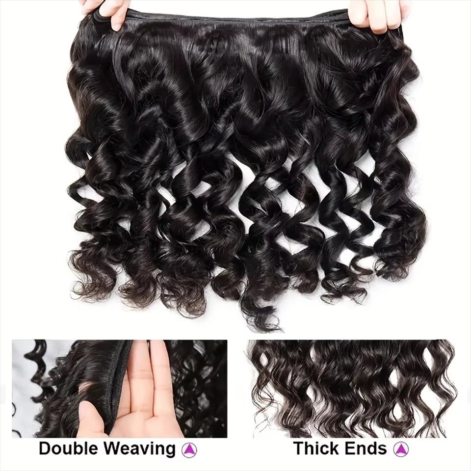 10 inch Hair Bundles Brazilian Loose Wave Virgin Human Hair 3/4 PC Natural Color Hair Extensions For Black Women Bundles Raw Hair Bundles 4x4 Lace Bra