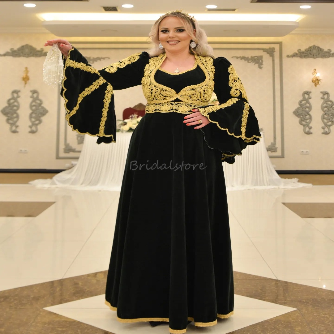 Albanian Black Prom Dress 2025 albanische kleider Long Sleeve Velvet Traditional Evening Dress Takchita Aesthetic Customized Formal Occasion Vestio De