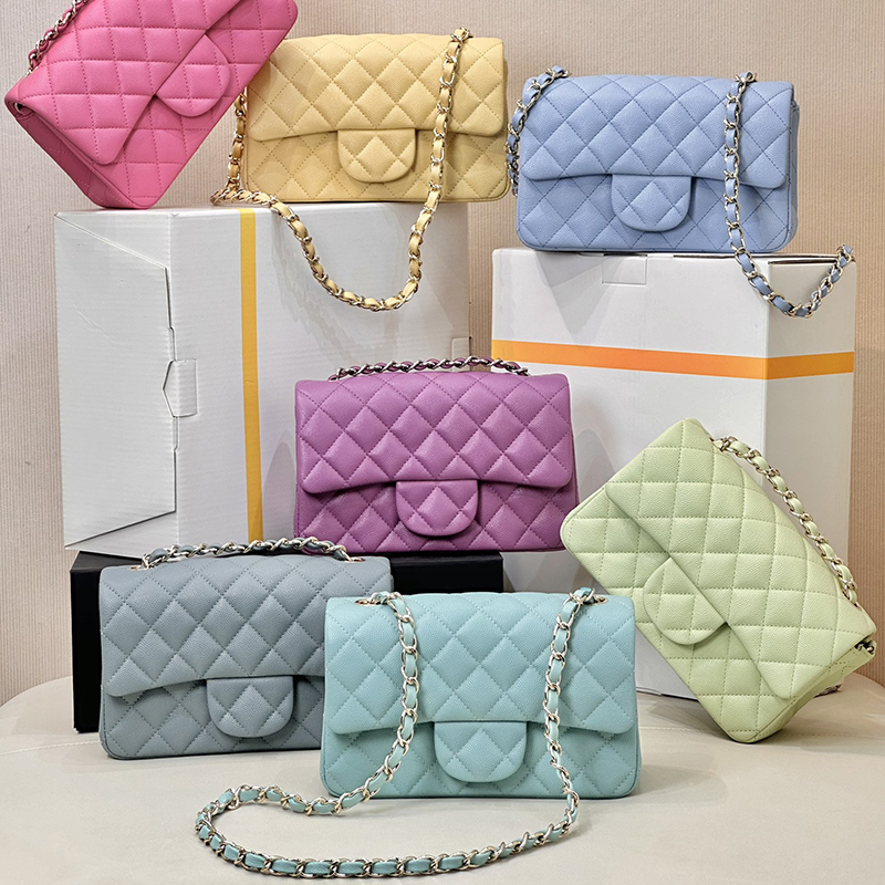 Genuine Leather Designer Mini Flap Bag - Women's Luxury Crossbody Shoulder Bag (20cm) With Box C002