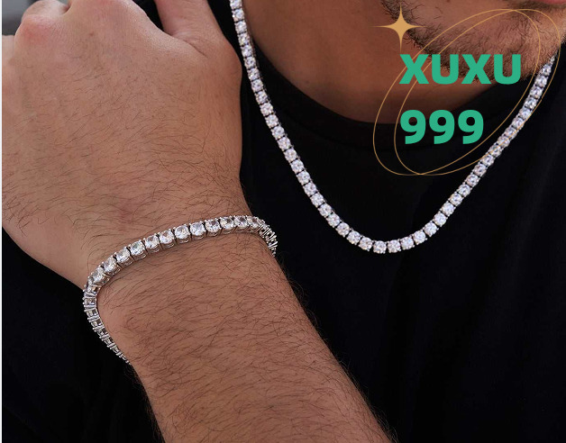OACOCA Jewelry Set in Stock 5mm 6mm Moissanite Tennis Bracelet Chain Necklace Men 925 Sterling Silver Hip Hop Jewelry Ready to Ship