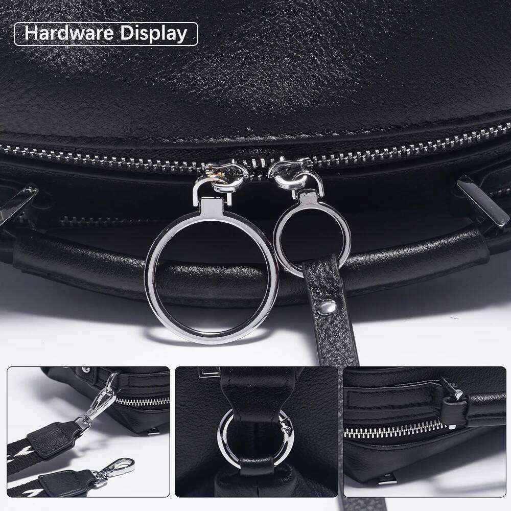 Zency Fashion Black White Shoulder Bag Women 100% Genuine Leather Handbag Medium Size For Daily Life With Two Straps 2024