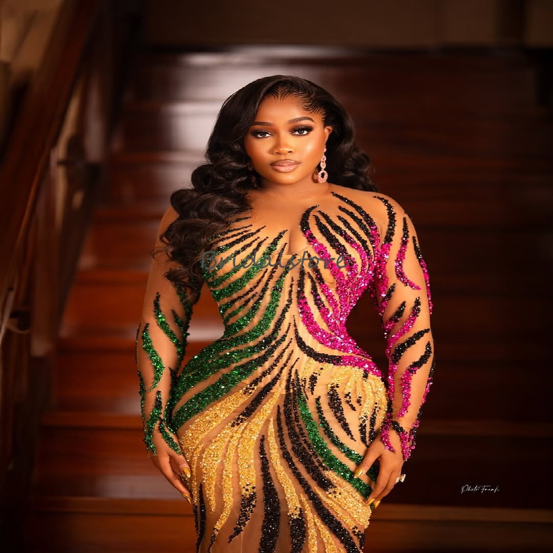 Stunning Colorful Sequin Prom Dress For Black Girls Aso Ebie Mermaid Evening Dress Long Sleeve Glamorous Formal Bespoke Occasion Birthday Dress 2025 R