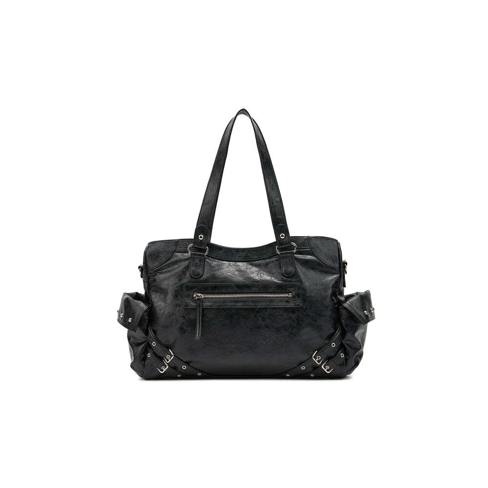 Korean Niche Deinet Motorcycle 2025 New Tote Large Drawstring Pocket Rivet Shoulder Bag for Women