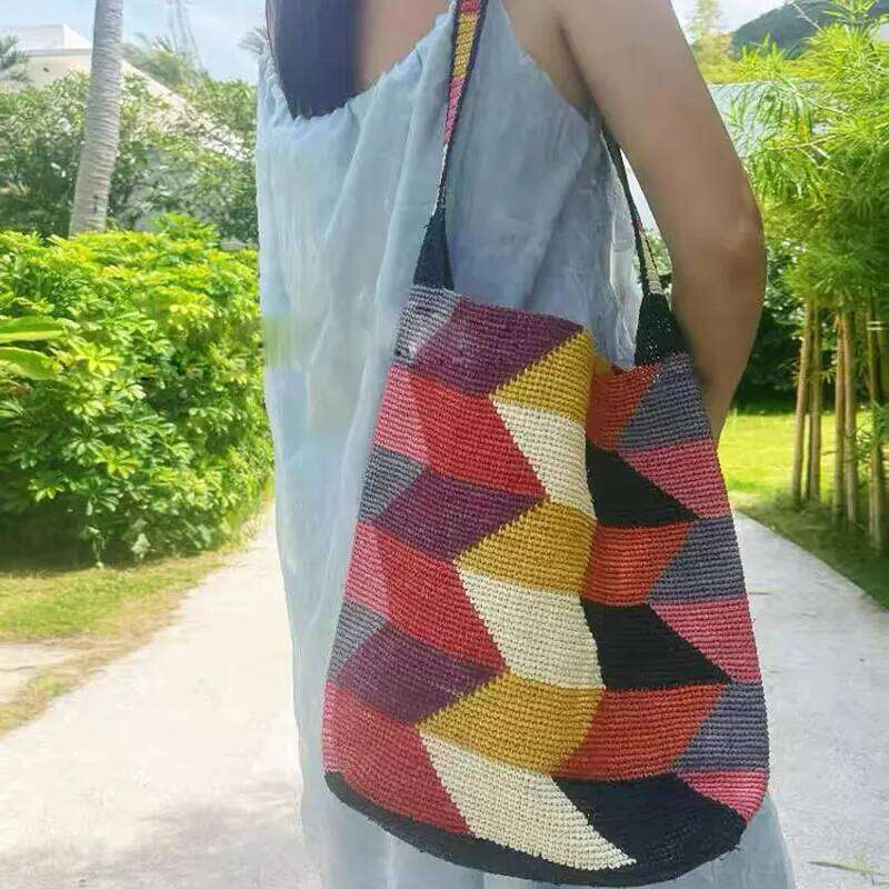 Color Raffia Straw Lady Shoulder Designer Handbags Large Bag Handmade Summer Beach Purses High-Quality Wholesale