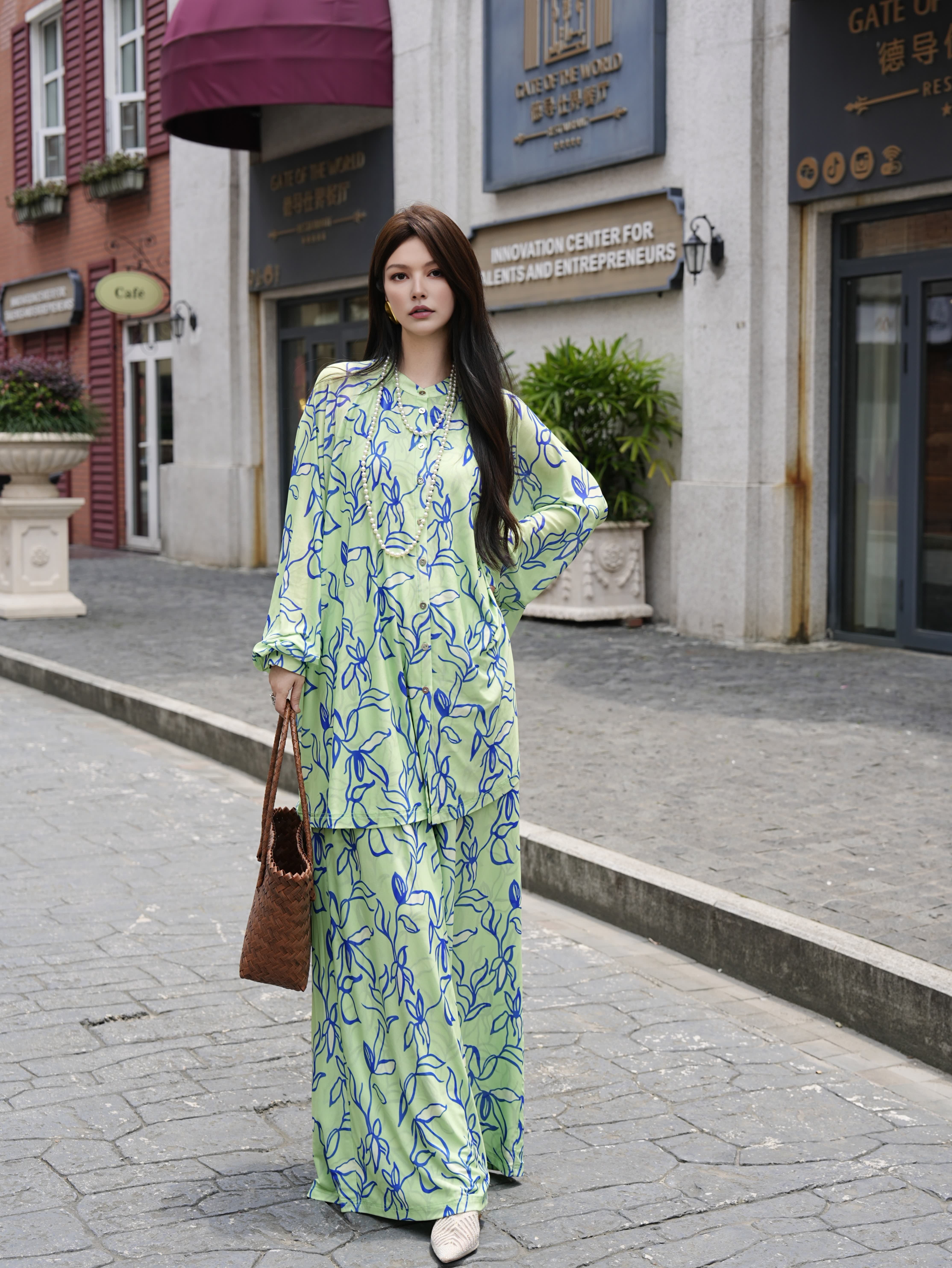 HZHJ new original designer style leaf suit pants appear white and thin, high-end and light luxury