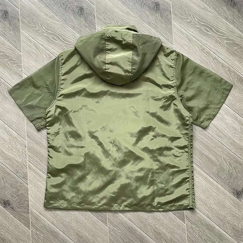 SAINT VANITY Embroidered Casual Sports Trench Coat With Hooded Short Sleeves