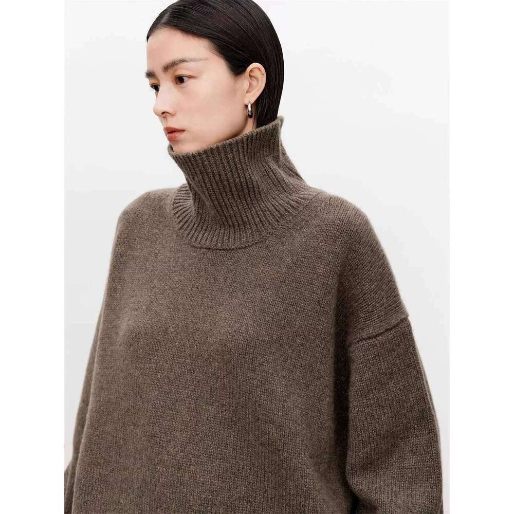 Thickened Turtleneck 100% Pure Cashmere Women's Loose Lazy Knit Silhouette Sweater European Products